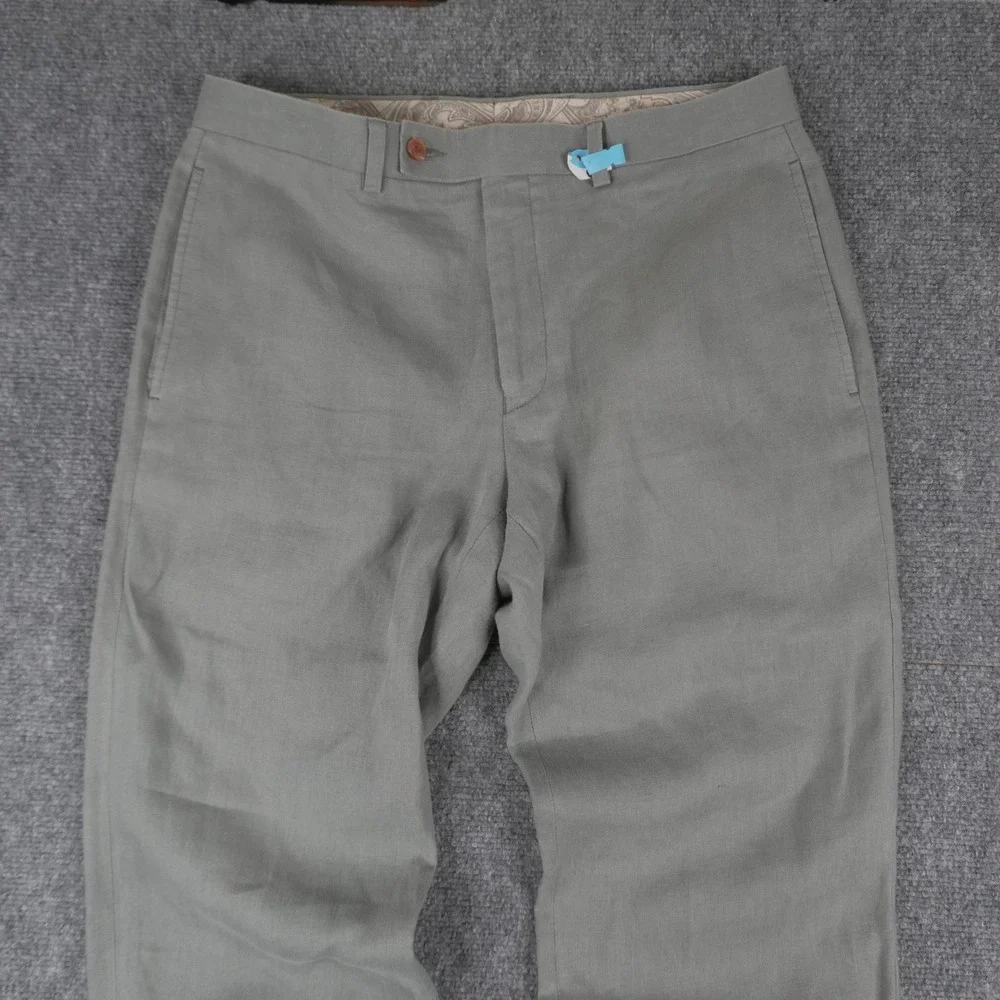 Lauren Ralph Lauren 100% Linen Pants Mens 32W x 30L Sage Green Dress Trousers